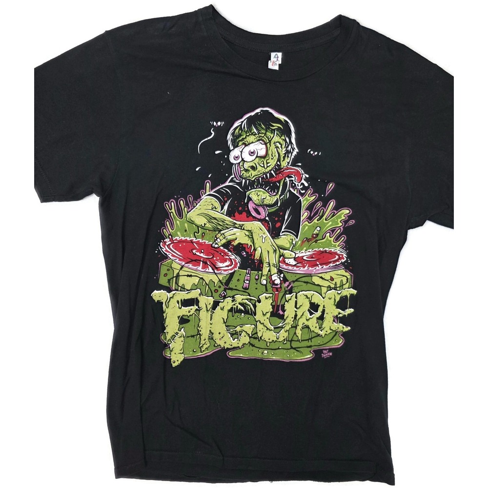 Figure Shirt Mens Medium Black Zombie DJ Music Graphic Tee Pat Jensen‎ Alstyle